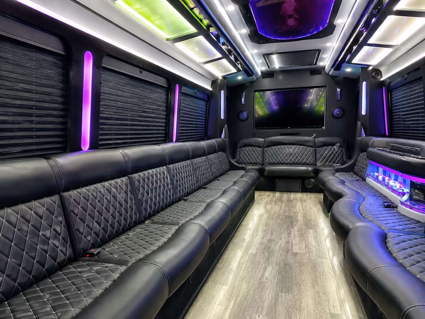 Passenger seating aboard a party bus rental serving Jackson