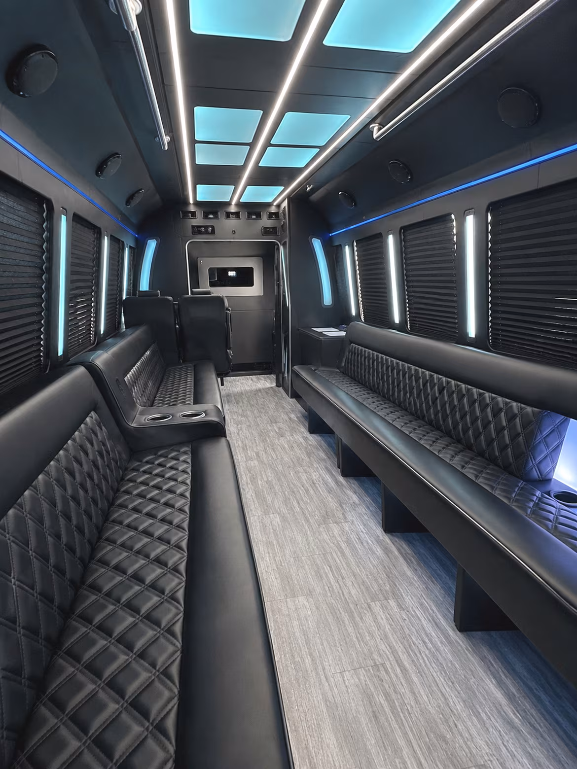 Interior of a party bus rental serving Jackson
